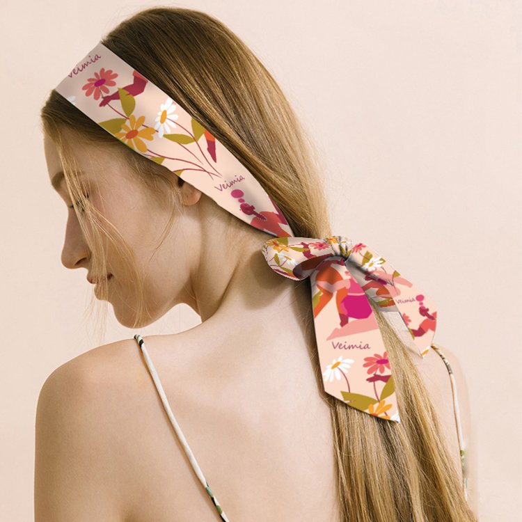 VEIMIA【シルクリボンスカーフ】頭、首元、手首、腰、バッグ等、色んな用途で使える細長タイプのスカーフ。