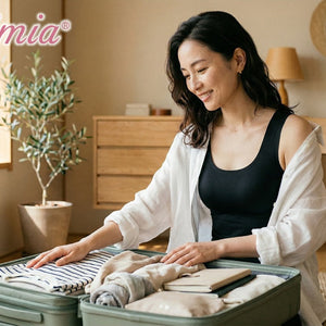 VEIMIA GW前の旅行準備に使いやすい快適ブラを着用した女性のイメージ