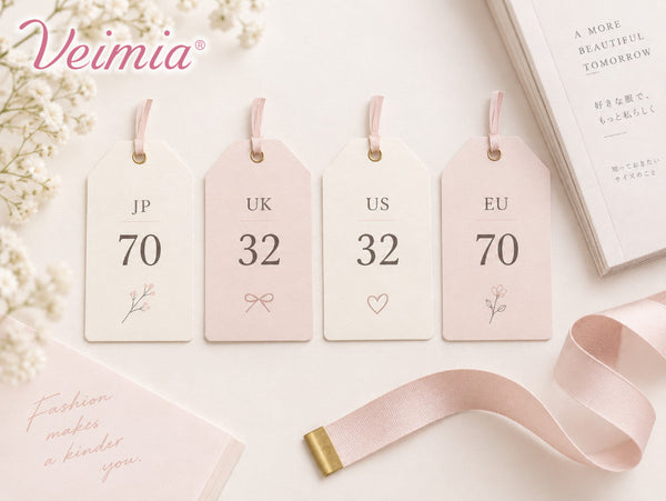 VEIMIA 日本・UK・US・EUで異なる海外ブラサイズ表記を70・32の例で比較したイメージ