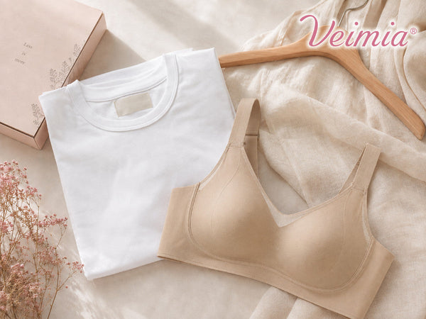 VEIMIA 涼しいブラと白Tシャツを組み合わせた夏の薄着コーデイメージ