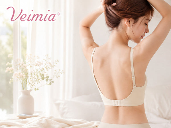 VEIMIA バックオープンの服に合わせやすいローバック設計のシームレスブラ着用イメージ
