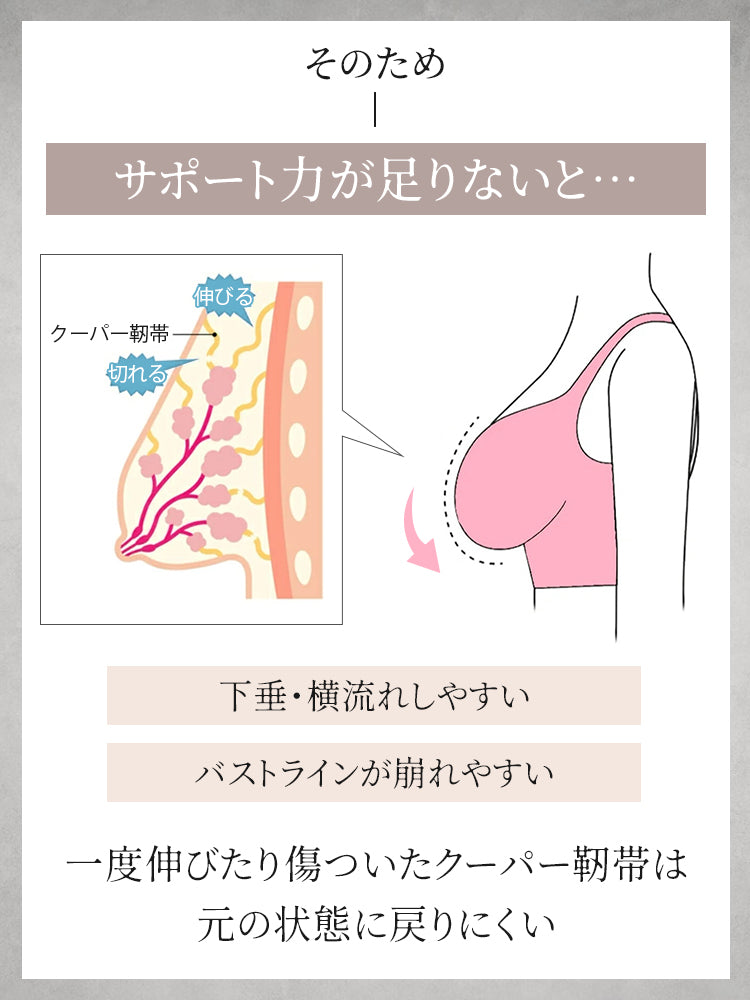 ブラ サポート力不足によるバストの下垂や横流れを図解 ヴェーミア