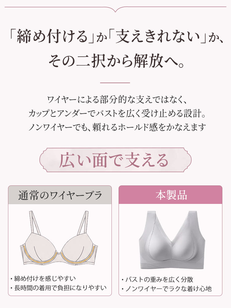 シームレス ブラ ノンワイヤーでバストを広い面から支える ヴェーミア
