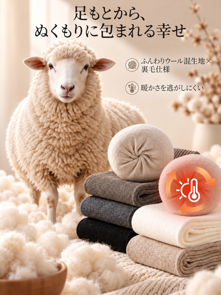 足 の 冷え 対策 ふんわりウール混生地と裏毛仕様で暖かさをキープ veimia