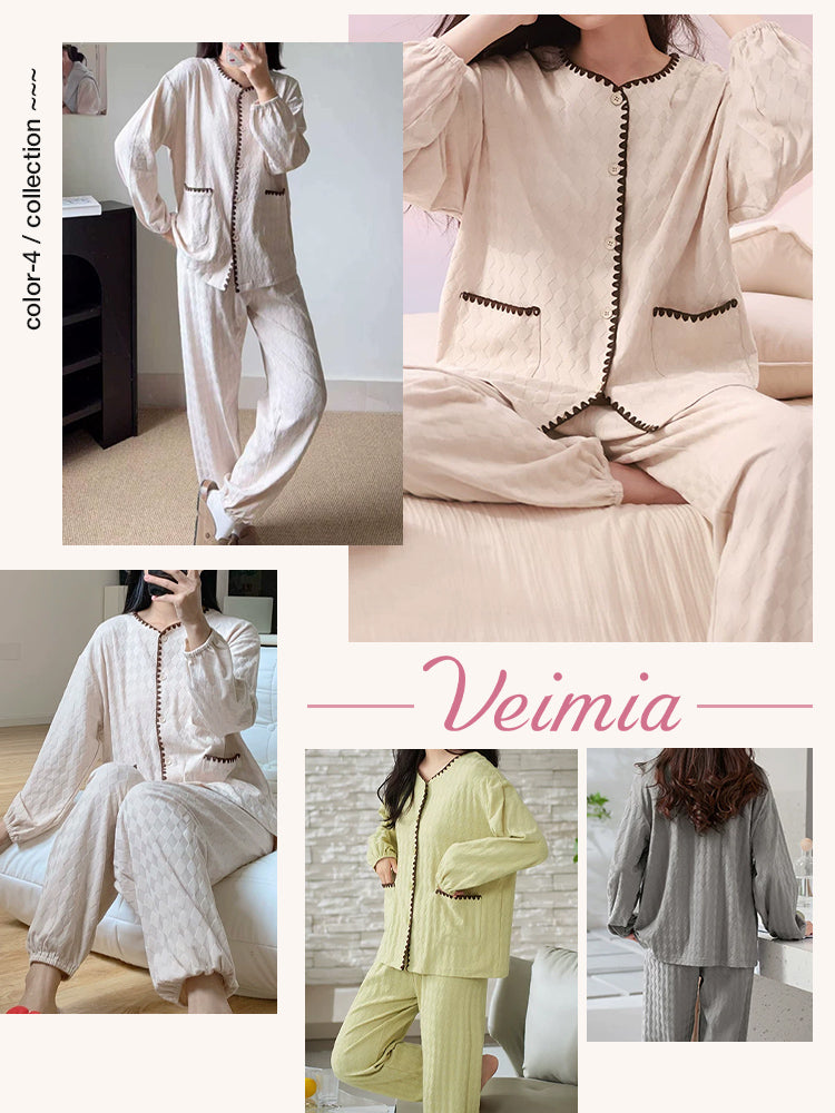 パジャマ 着用イメージと4色のカラーバリエーション VEIMIA