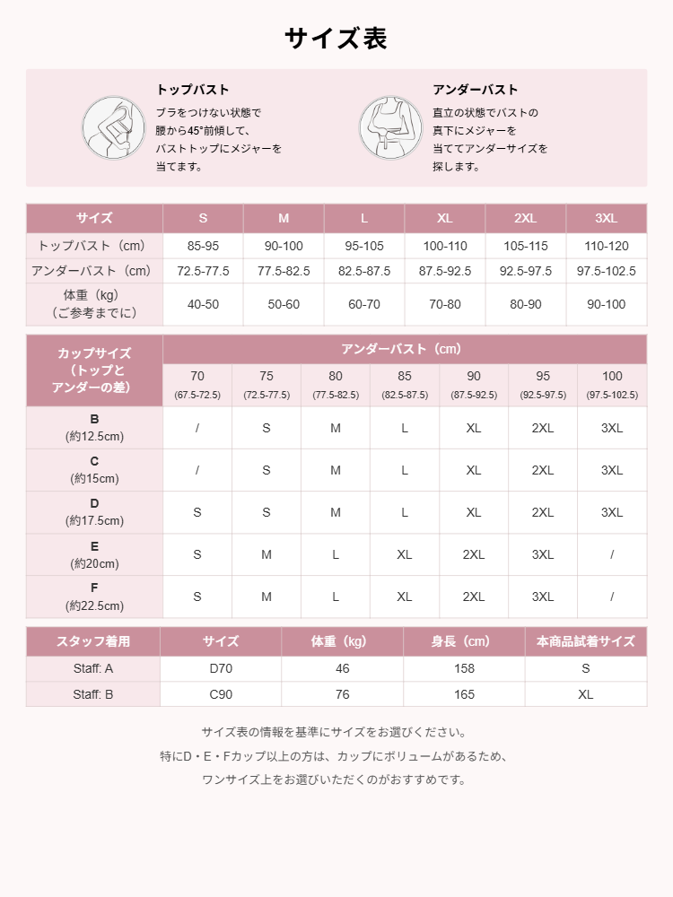 大きい サイズ ブラ サイズ選びしやすい一覧表 VEIMIA