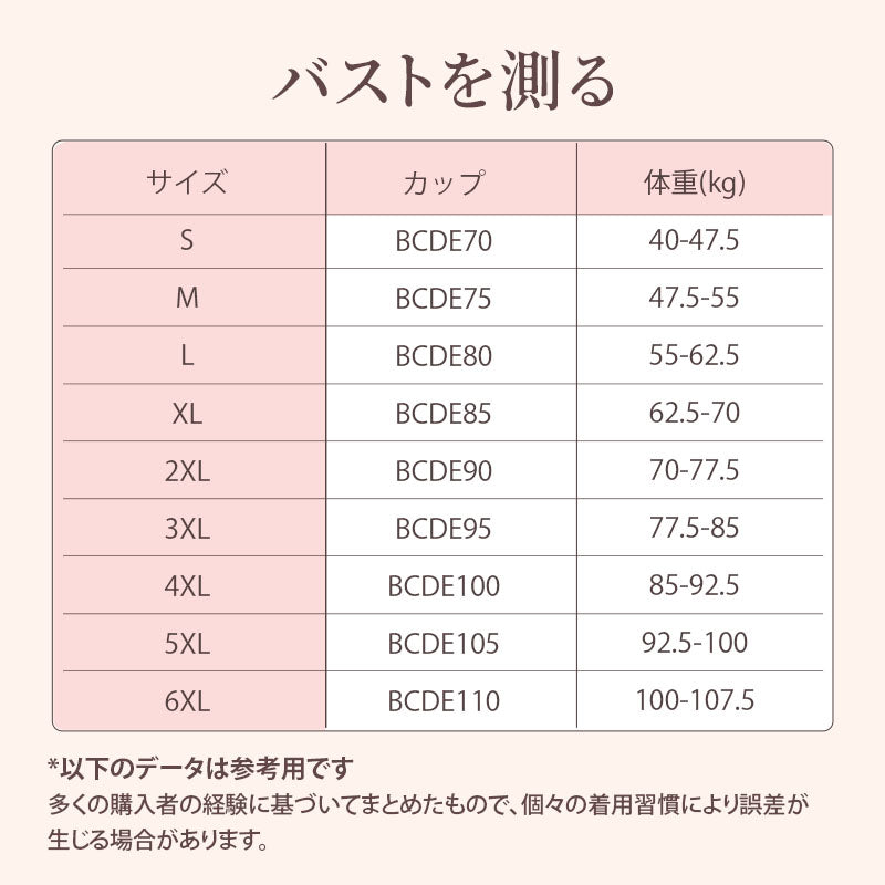 ストラップレスブラ サイズ表 VEIMIA