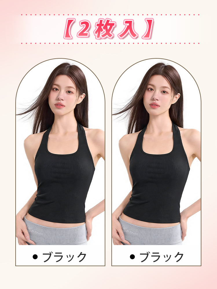 カップ 付き タンク トップ 【2枚入】ブラック*2 VEIMIA