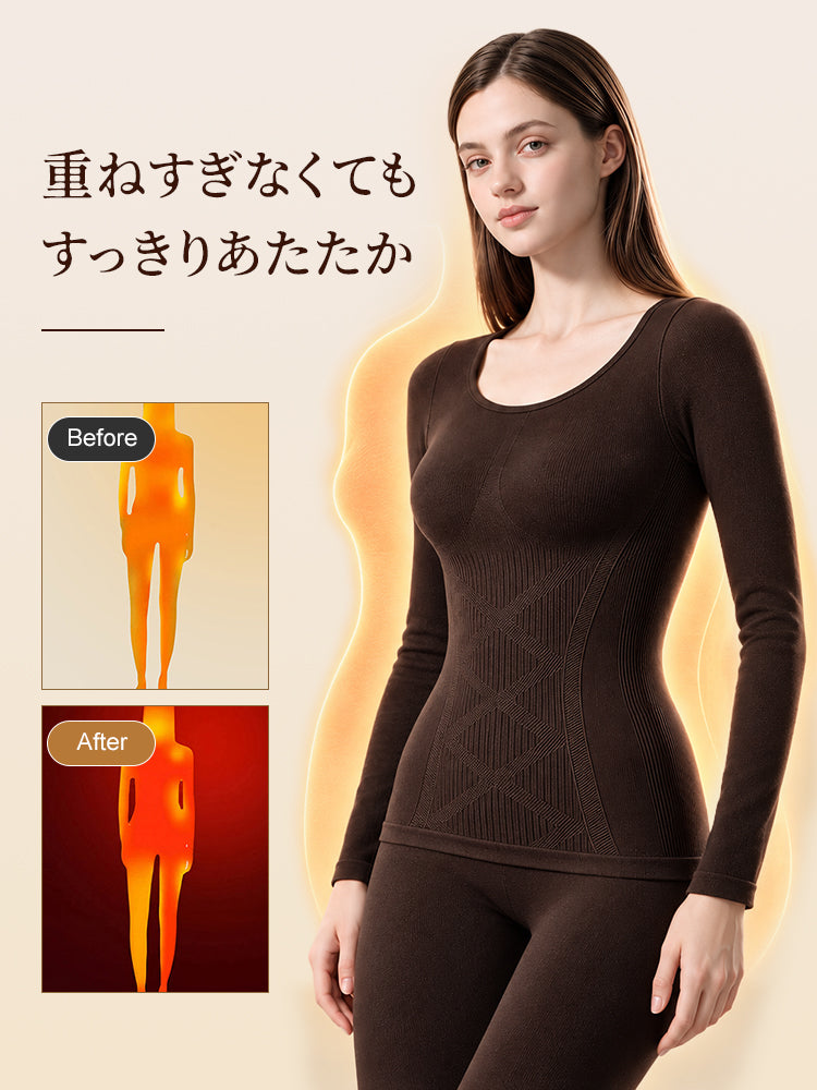インナー 重ね着を減らして一枚ですっきり暖かく着られる設計 veimia