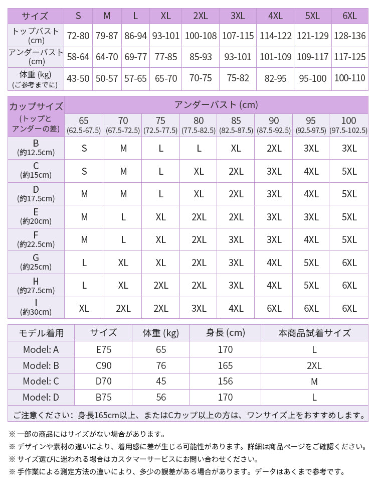 胸 つぶし ブラ サイズ表 VEIMIA
